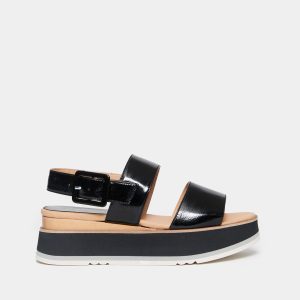 Sandalo JAVARI frate in naplak nero con zeppa