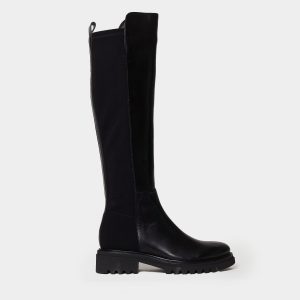 Stivale alto in morbida pelle e tessuto tecnico