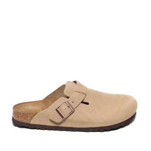 Ciabatta a sabot in pelle di nabuck beige