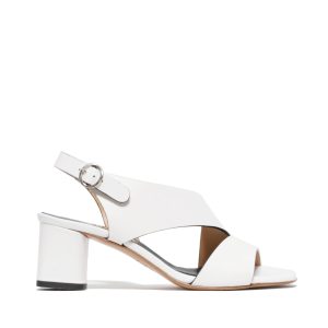 Sandalo in pelle bianca con cinghetto e tacco