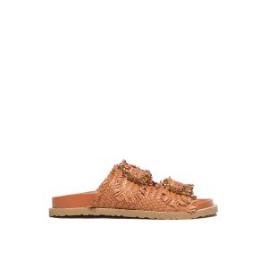 Ciabatta a due fasce in pelle intrecciata arancio