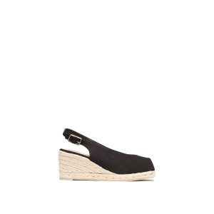 Espadrilla con zeppa a punta aperta in tela di cotone nero