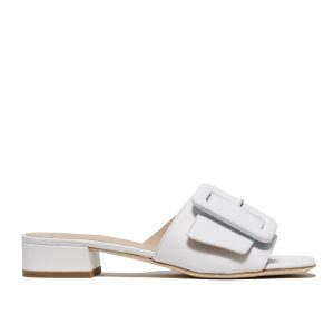 Ciabattina a fascia in pelle bianca con fibbia grande