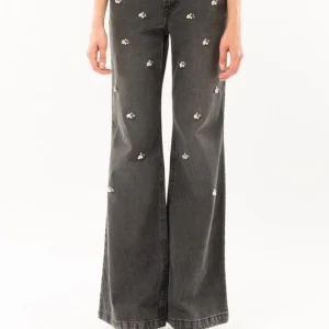 Jeans flare fiori cristalli kontatto