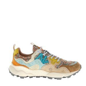 Sneaker Flower Mountain modello Yamano 3 suede biscotto e canvas a fiorellini