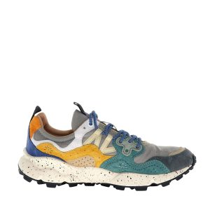Sneaker Flower Mountain modello Yamano3 in suede e tessuto tecnico grigio zucca e petrolio