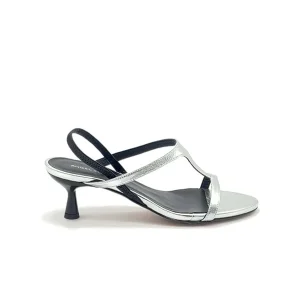 “Cinzia” Sandalo in Pelle Laminata Argento