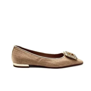 “Marcella” Ballerina in Rafia Beige