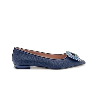 “Marcella” Ballerina in Rafia Blu Navy