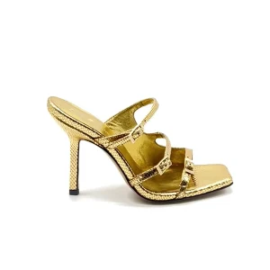 “Grazia” Sandalo in Pelle Laminata Oro