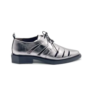 “Ruby” Stringata in Pelle Laminata Acciaio