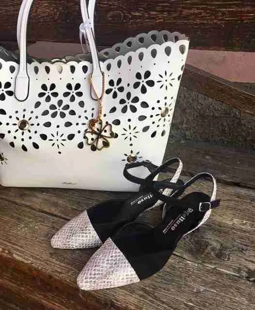 Melluso V303 Sandalo punta chiusa nero e rettile beige