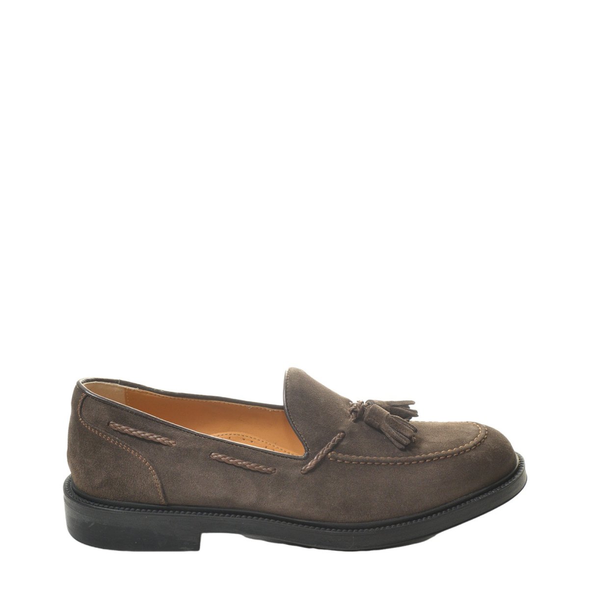 Mocassino in suede pepe con nappine