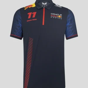 Red Bull Racing t-shirt collo camicia, Sergio Pérez, Blu, 2023