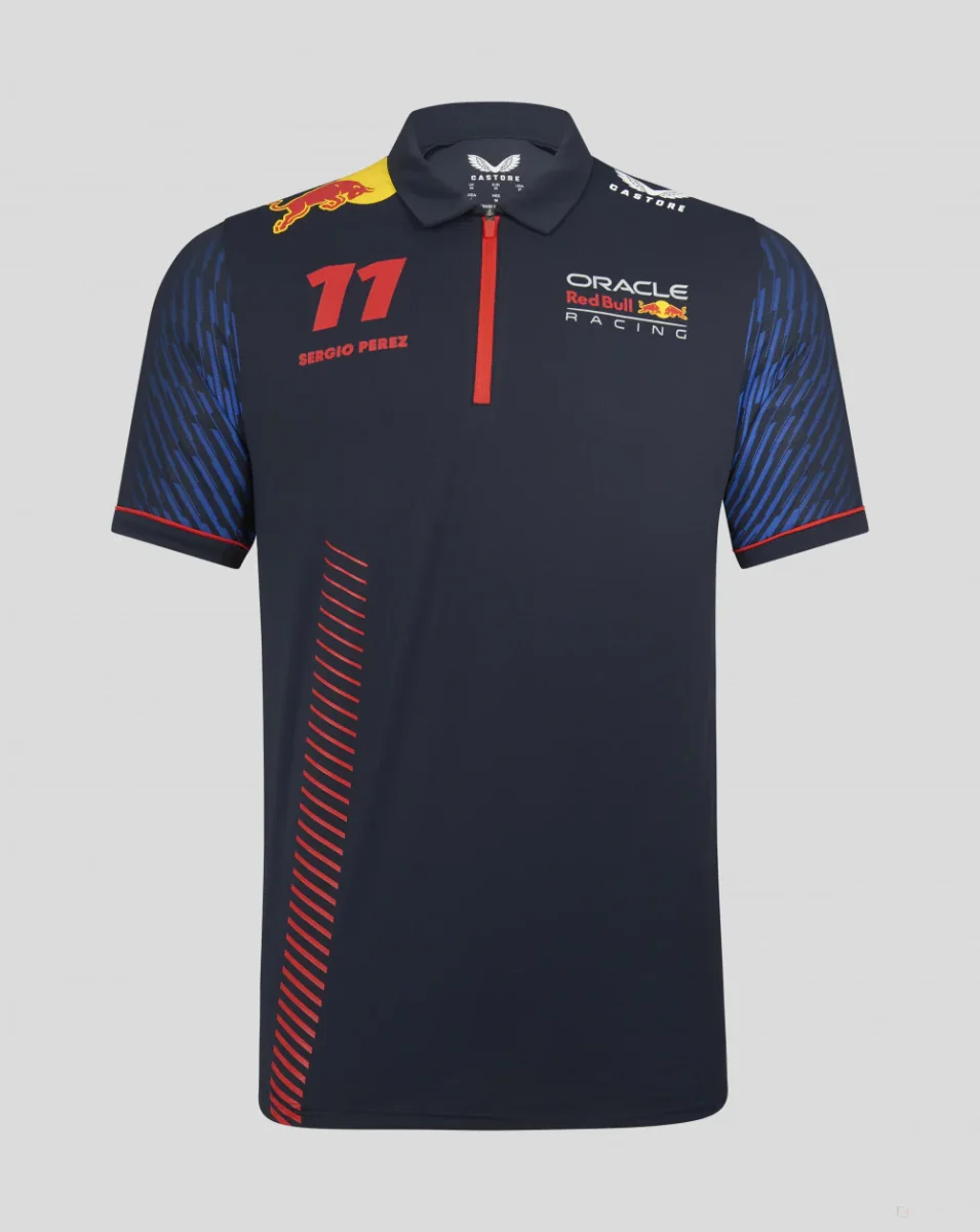 Red Bull Racing t-shirt collo camicia, Sergio Pérez, Blu, 2023