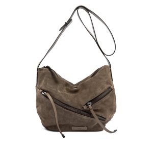 Borsa Shania in pelle scamosciata color daino/fango