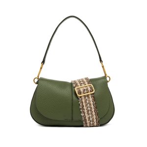 Borsa Helena Round in pelle a grana maxi verde