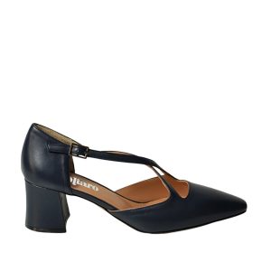 Scarpa aperta ai lati con listini incrociati in nappa blu