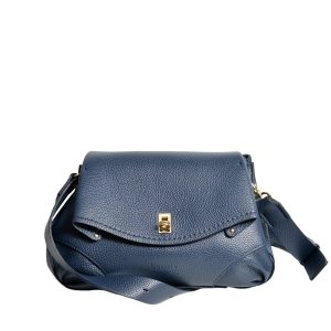 Borsa in pelle martellata a grana grossa blu