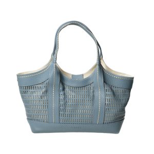 Borsa a mano Panama in pelle azzurra laserata