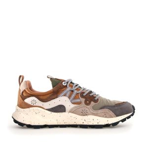 Sneakers Yamano 3 verde salvia e camel grigio taupe e marrone
