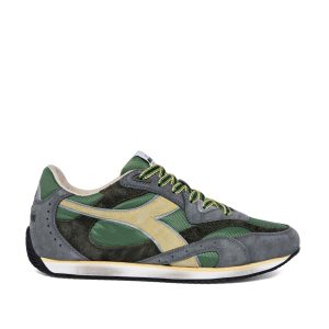 Sneakers Diadora Equipe Revenge in suede grigio e tessuto tecnico verde