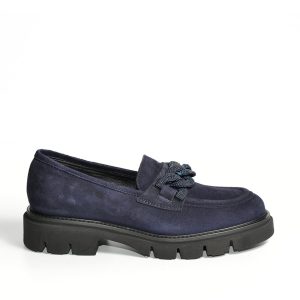 Mocassino in pelle scamosciata blu con accessorio