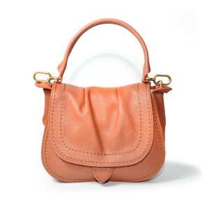 Borsa a sella in pelle martellata e suede coccio