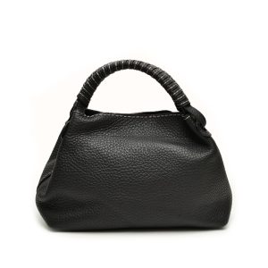 Borsa a bauletto Queen Mia in pelle martellata nera