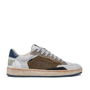 Sneakers Chelsea in pelle bianca e canvas militare