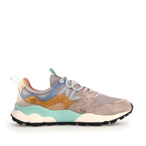 Sneakers Yamano in suede beige con tessuto retato in tinta