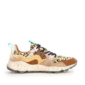 Sneakers Yamano in suede marrone e tessuto animalier
