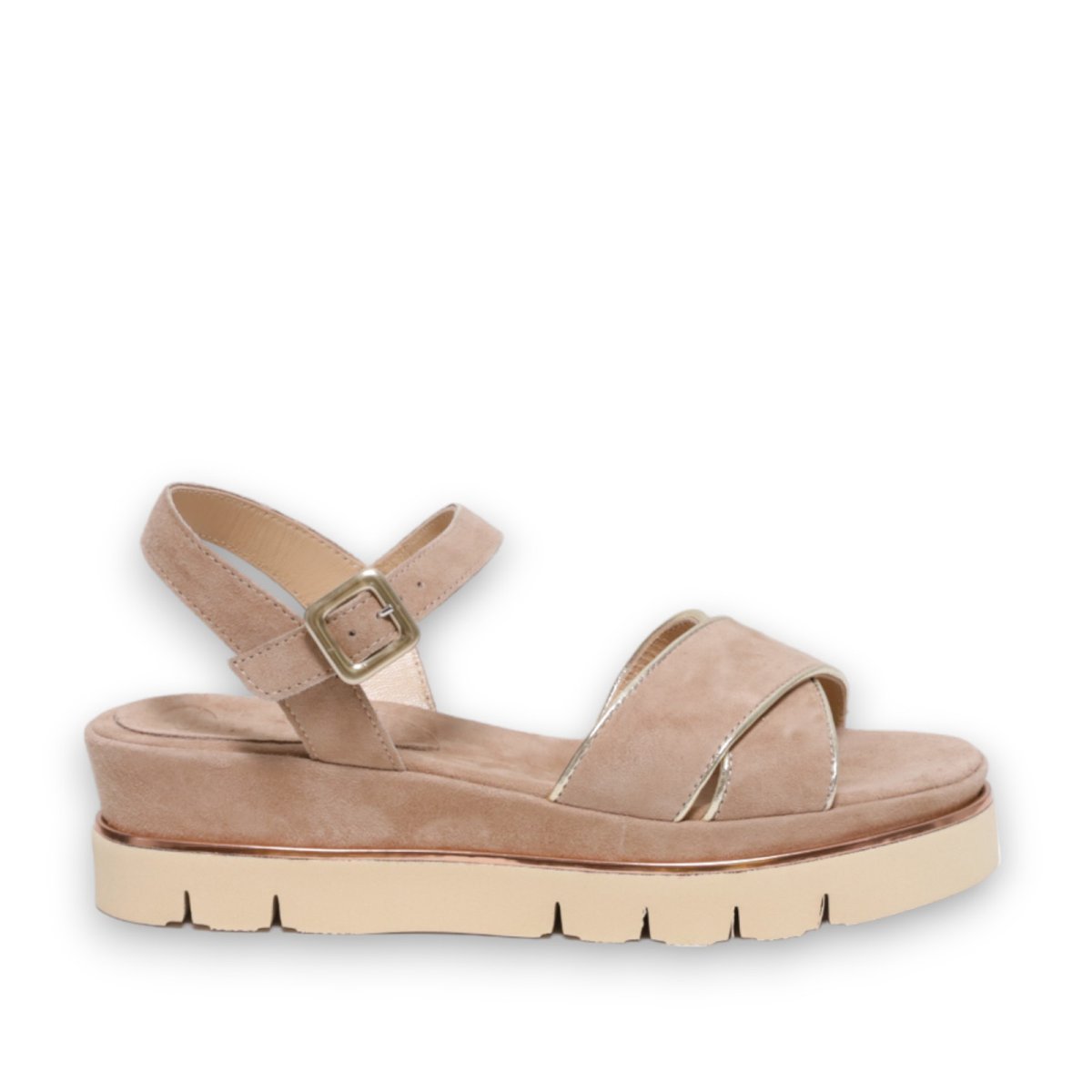 Sandalo incrociato in suede biscotto con listino - immagine 2