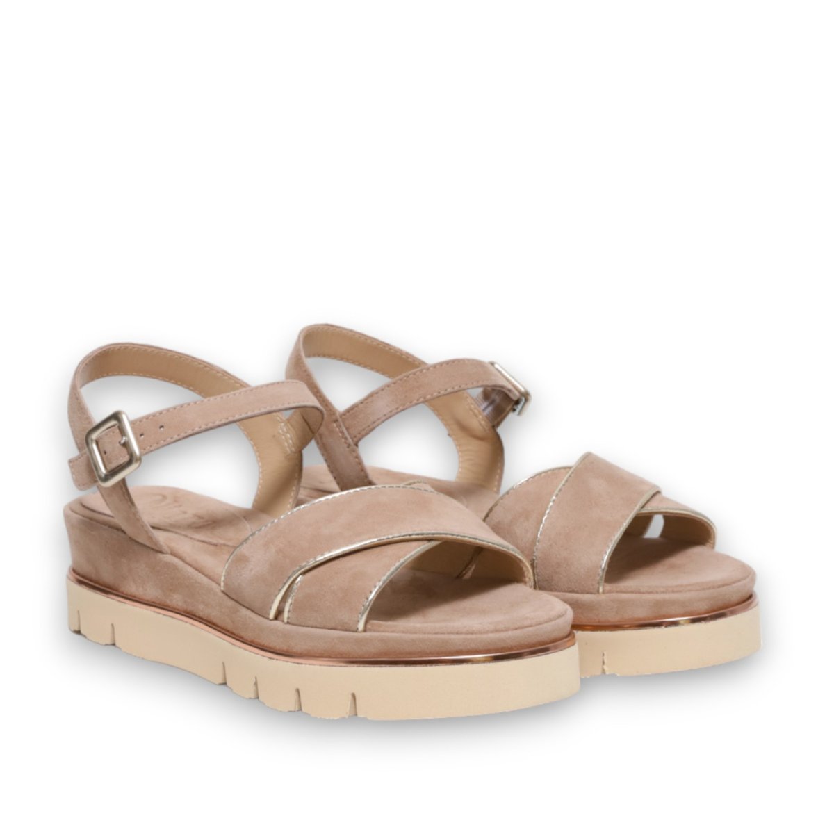 Sandalo incrociato in suede biscotto con listino - immagine 3