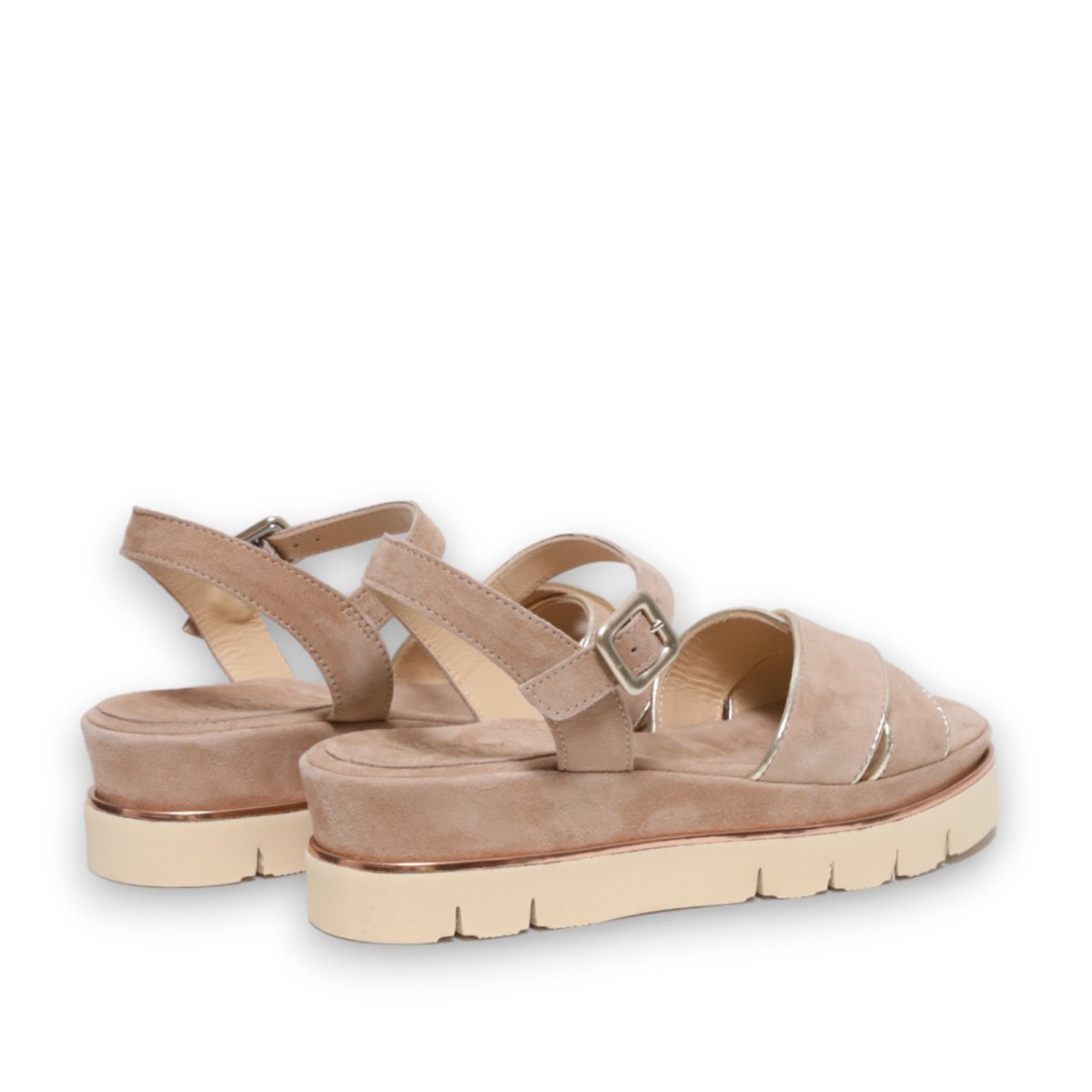 Sandalo incrociato in suede biscotto con listino - immagine 4