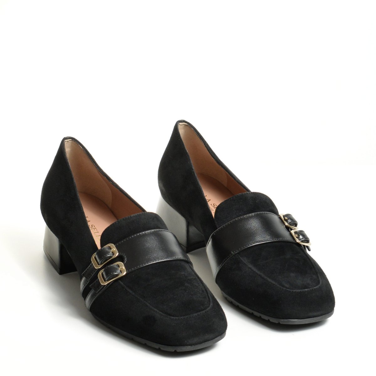 Mocassino in suede nero con due cinturini - immagine 3