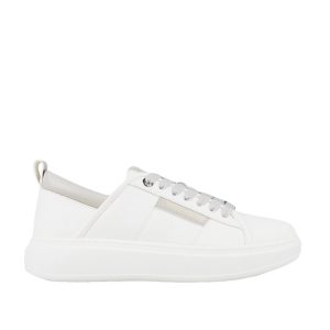 Sneakers Eco-Wembley in pelle vegetale bianca e sperone grigio perla