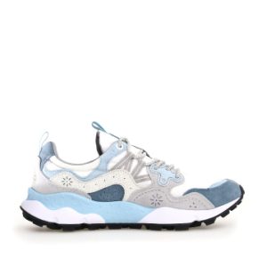 Sneakers Yamano in suede grigio e inserti azzurri e tessuto tecnico bianco