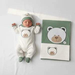 Set Nascita In Cotone Orso Verde 35104
